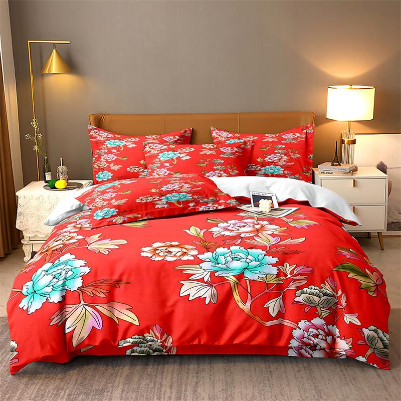 Red Big Flower Bedding Set Lovely Duvet Cover Boys, Kid's Quilt Cover Girls Room Gorgeous Bedding King/Queen Duvet Cover Set