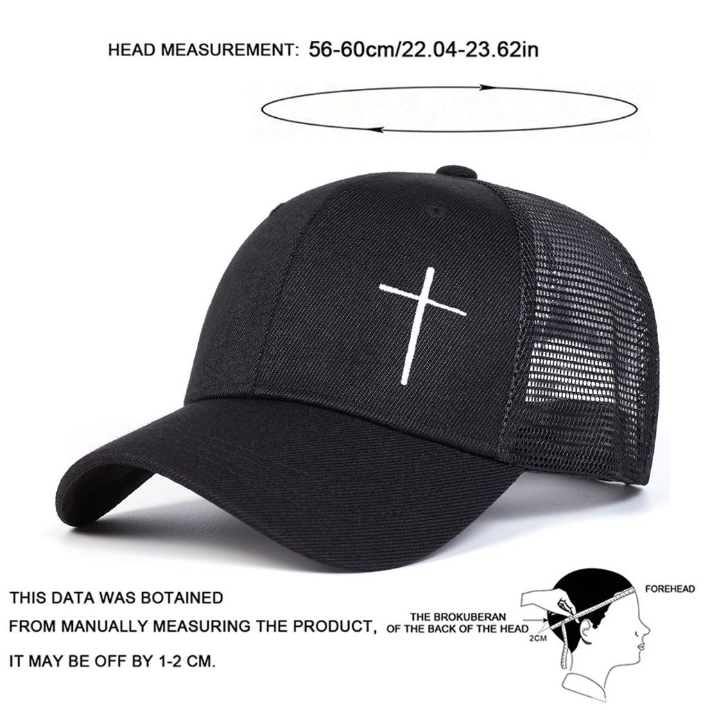 Men Cross Embroidered Baseball Cap Mesh Hat Outdoor Adjustable Sunscreen Leisure Hat Spring Autumn Travel Tourism Beach Vacation