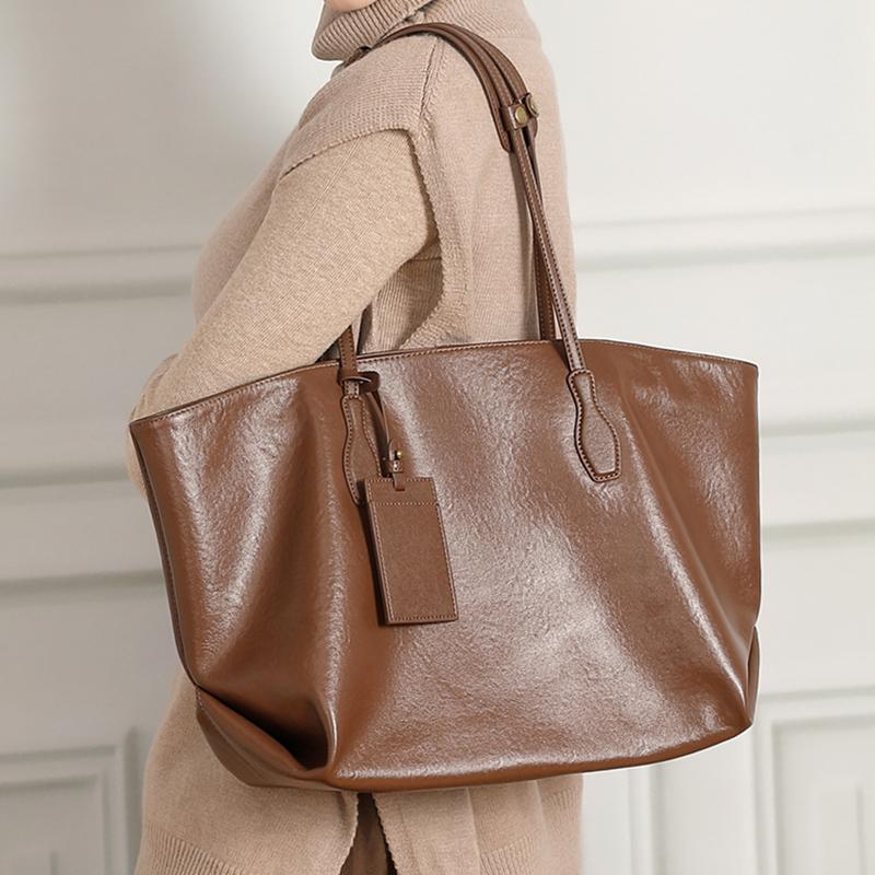 Burminsa Cowhide Genuine Leather Large Soft Shoulder Tote Bags For Women 2026 Luxury Designer Big Shopping Work Ladies Handbags