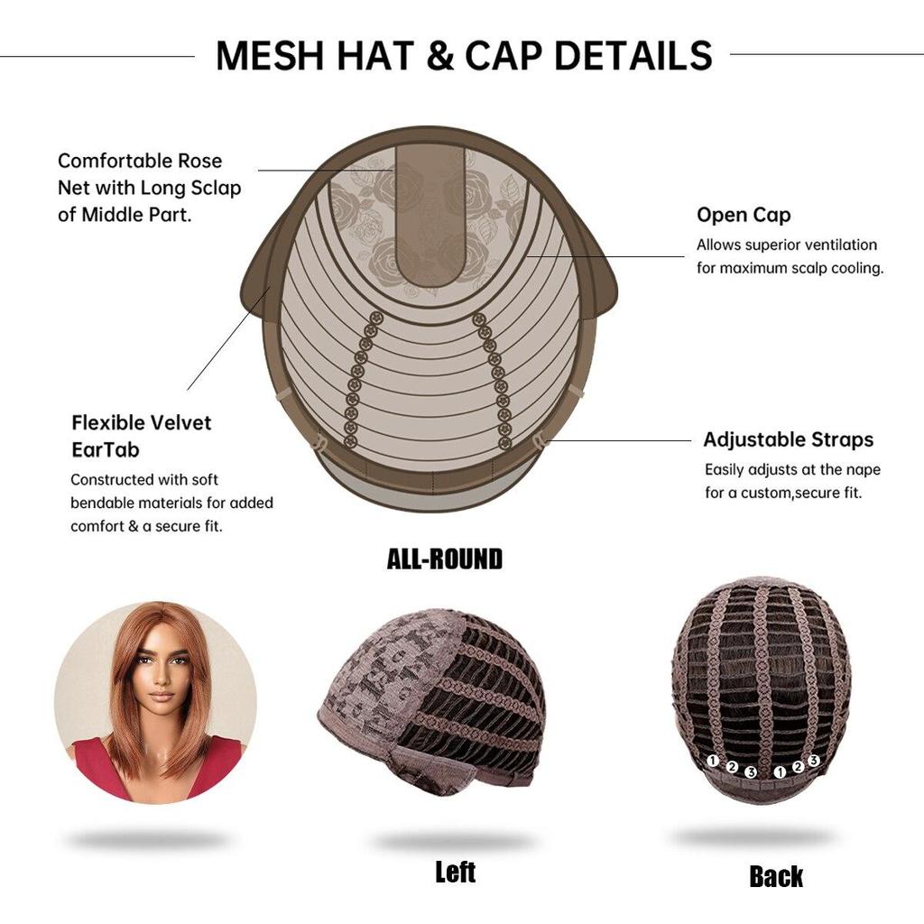 Orange Brown Medium Straight Bob Synthetic Wigs Short Hair with Bangs for Black Women Cosplay Lolita Layered Wig Heat Resistant