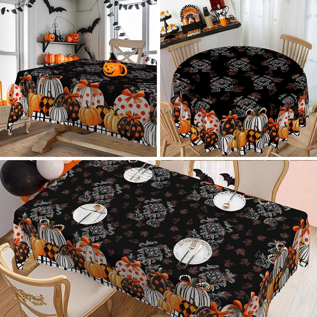 

Halloween Pumpkin Polka Dot Tablecloth Orange Black Contrasting Shading, Round Square Optional, Picnic Restaurant Decoration round tablecloth-152x152cm