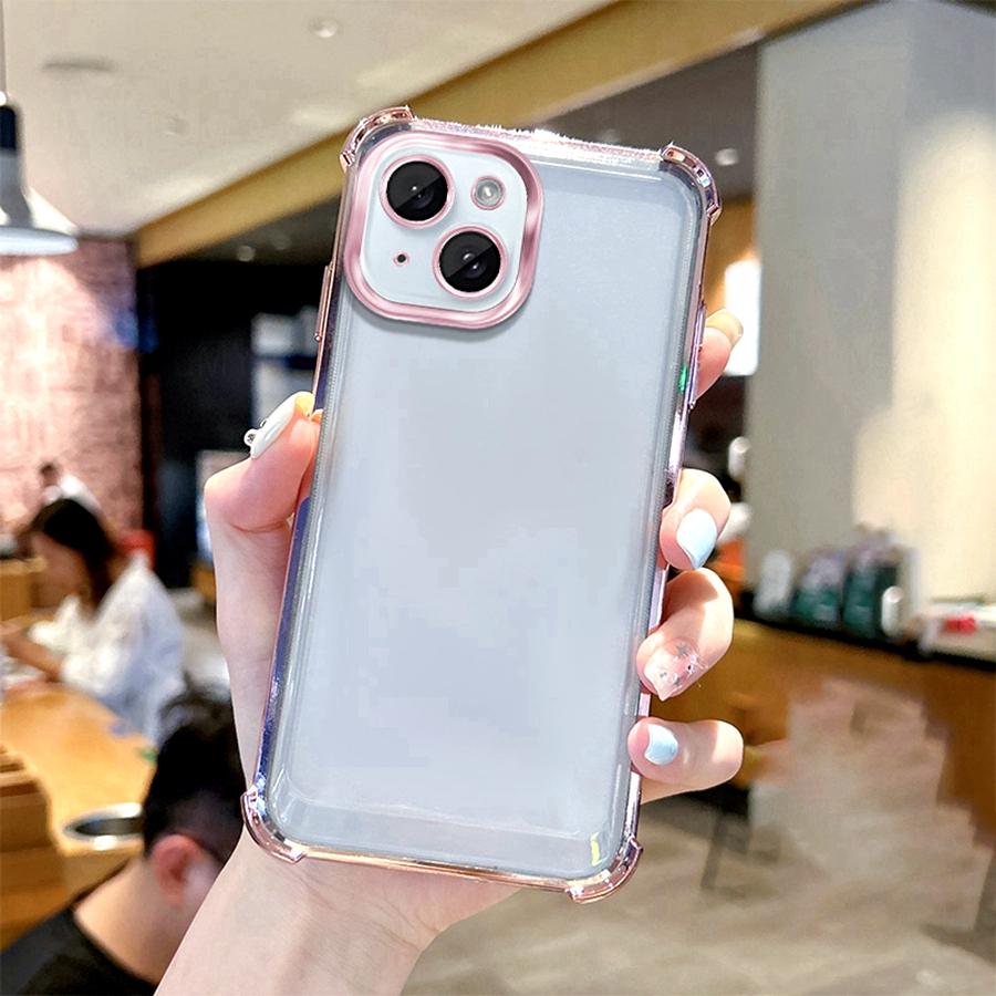 Airbag Shookproof Lens Case For Apple iPhone 16 15 14 13 12 11 Pro Max Plus Mini 16E X XS XR Plating Silicone Back Clear Cover