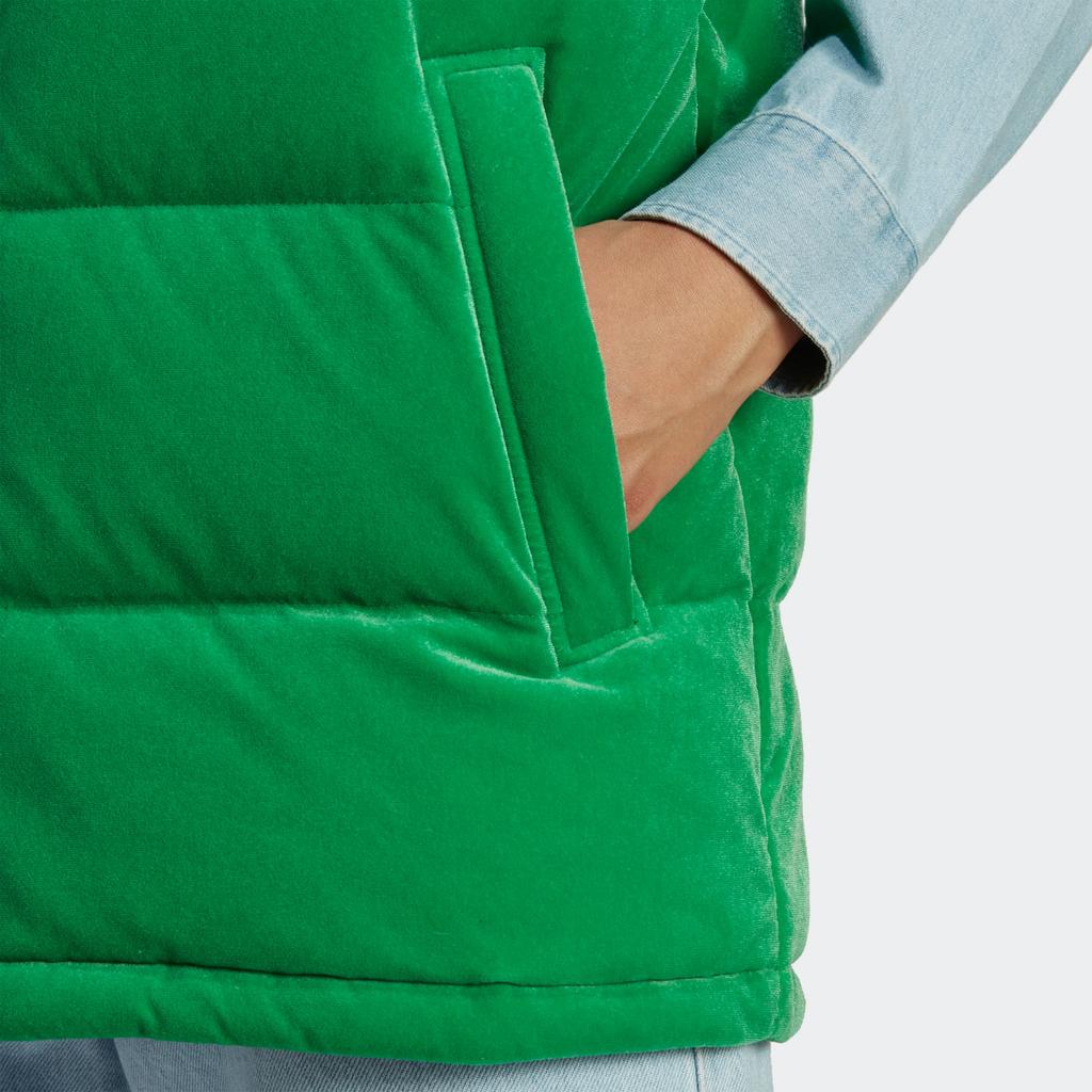 Adidas Originals FW22 Velvet Vest Solid Logo Print Zipper Down Vest Women Vests Green IB2029
