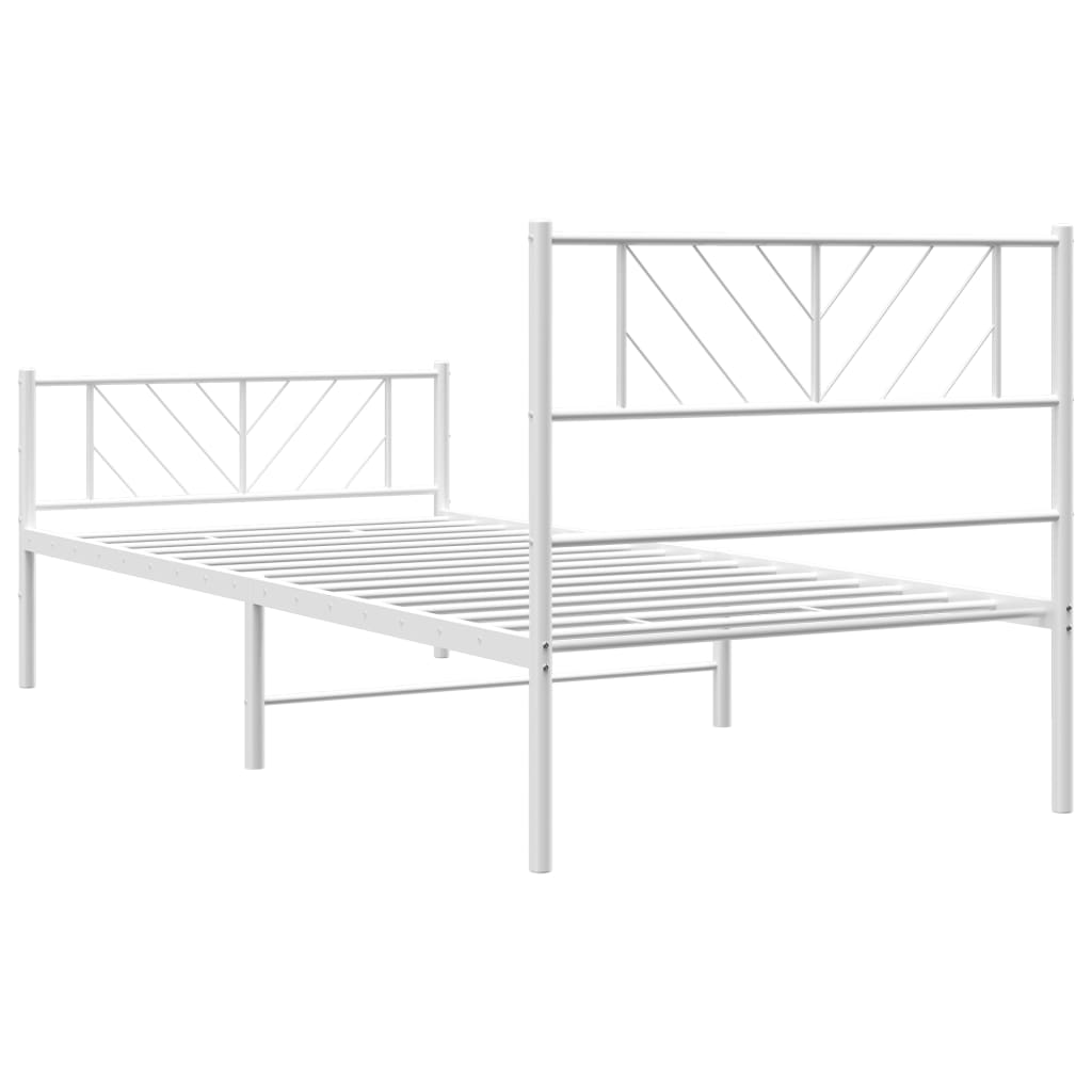 Metal Bed Frame with Headboard and Footboard White 107 X 203 Cm