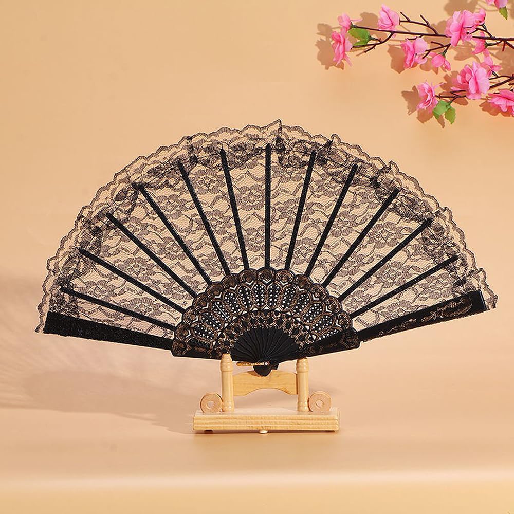 LOYELEY Lace Fan Flower Fan Foldable Dance Performance Fan for Spanish Dances Quixote and Spanish Decorative Fan for Dance Performance Practice Ballet