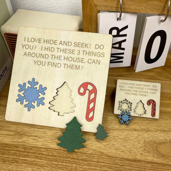 Christmas Hide And Seek Game Rustic Wooden Hide Seek Board Decoration Family Game Holiday Party Candy Cane Tree Snowflake Puzzle Ornament