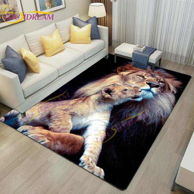 3D Lion Tiger Rug Beautiful Lion Face Rug Modern Carpets for Living Room Area Rug Non Slip Floor Rug Wild Cat Glare Rug Play Mat