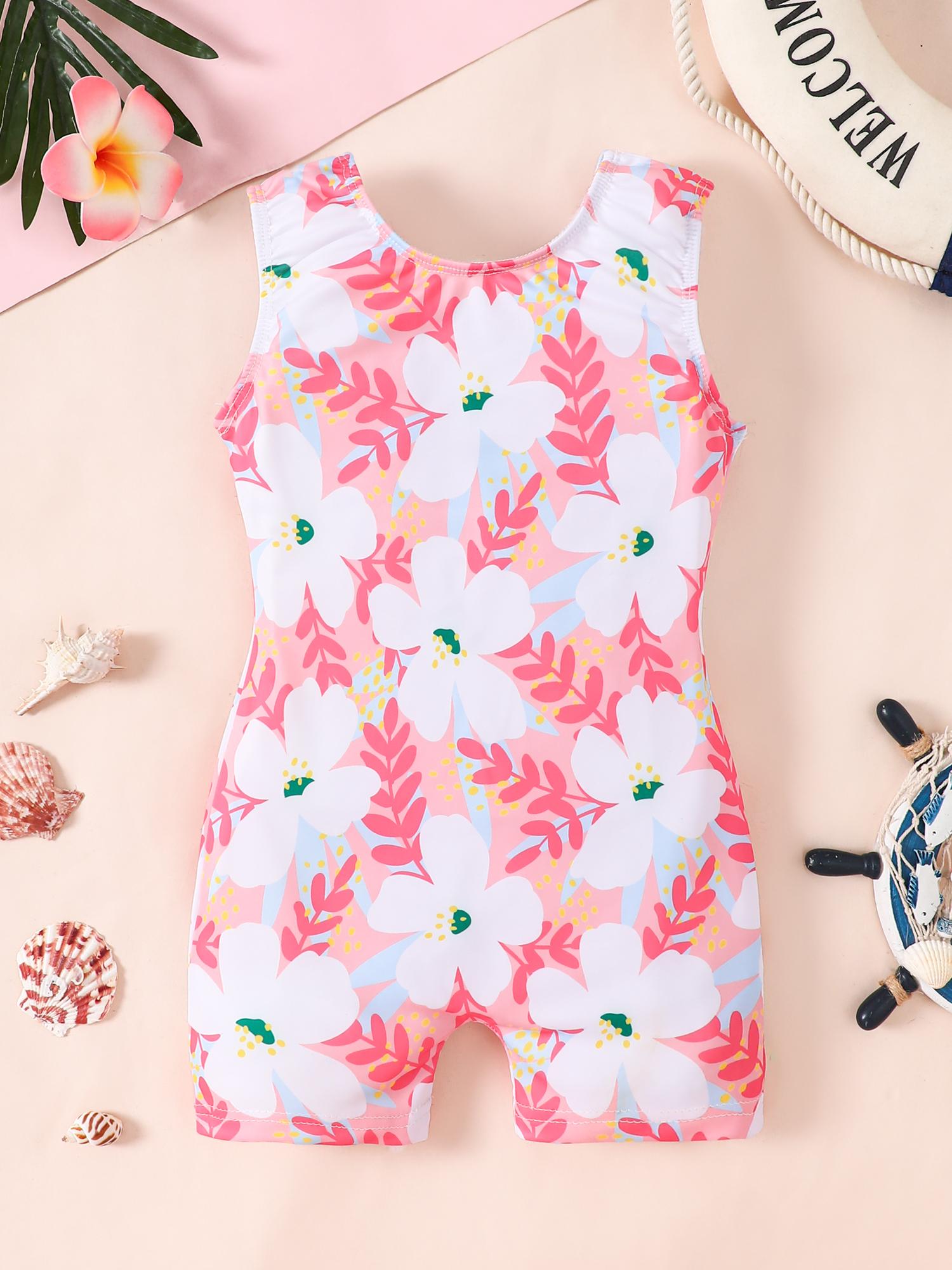 

Kids Girl Conservative Swimsuit 3-12Y Sleeveless Tankini Floral Print Quick Dry Beach Wear Toddler Children Swimming Costume 100 розовый