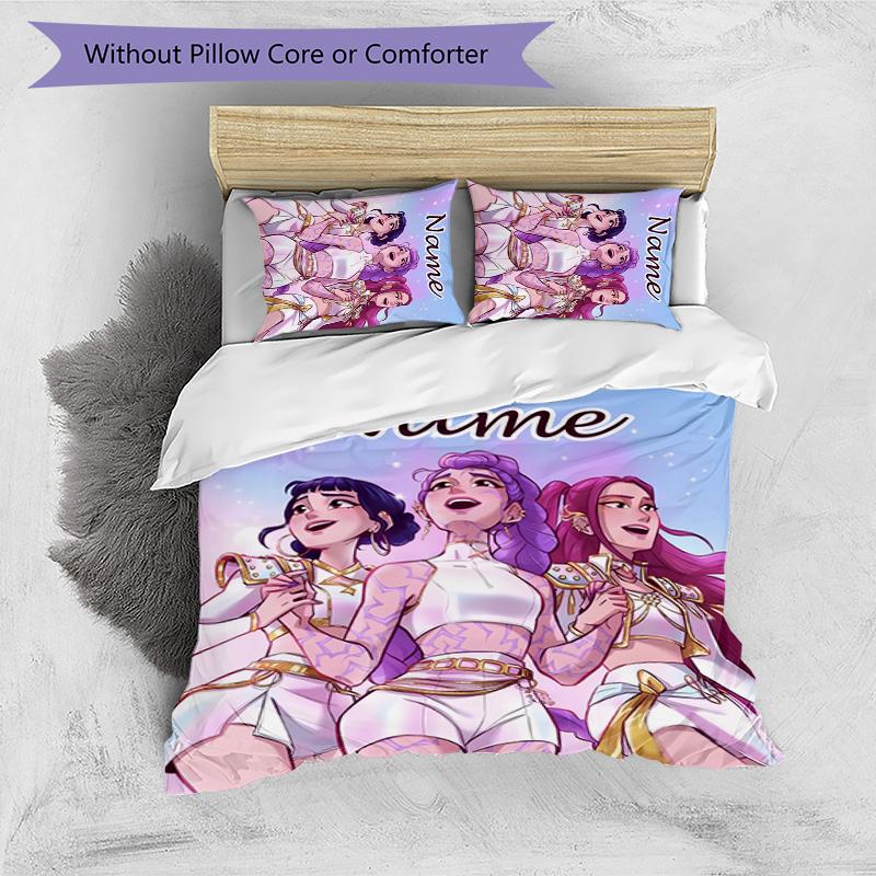 3pcs KPop Demon Hunters6 Cover Set - Personalized Name, HD Printed Bedding with 1 Cover and 2 Pillowcases - Perfect for Home Decor, Easy Care