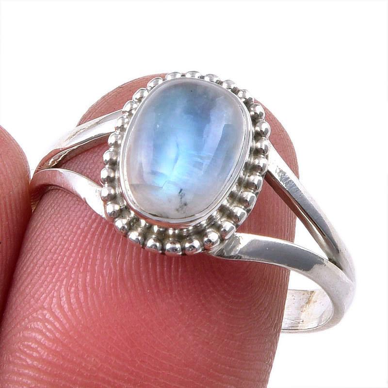 

Natural Rainbow Moonstone Gemstone 925 Solid Sterling Silver Ring Size 9 N0r91