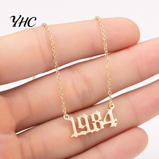 1980-2019 Birth Year Number Charm Pendant Stainless Steel Chain Necklace Jewelry