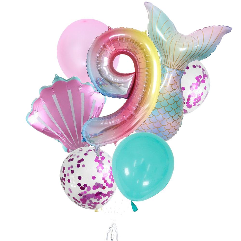 9Pcs/Set 32 Inch Mermaid Number Balloons Foil Balloon Helium Happy Birthday Party Decorations Kids Latex Ballon