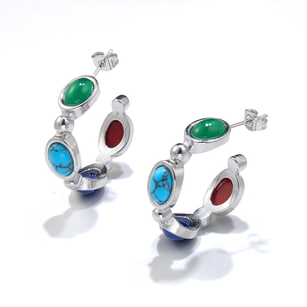 Retro Inlaid Zircon Stainless Steel Earrings Creative Temperament Light Luxury High Sense Women's Stud Earrings