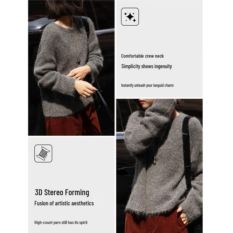 De Mana Women's Alpaca Blend Loose Fit Round Neck Sweater