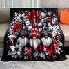 Festive Gnomes with Poinsettias Pattern Blanket Flannel Material Soft Warm for All Seasons, Home Outdoor Camping Picnics RV