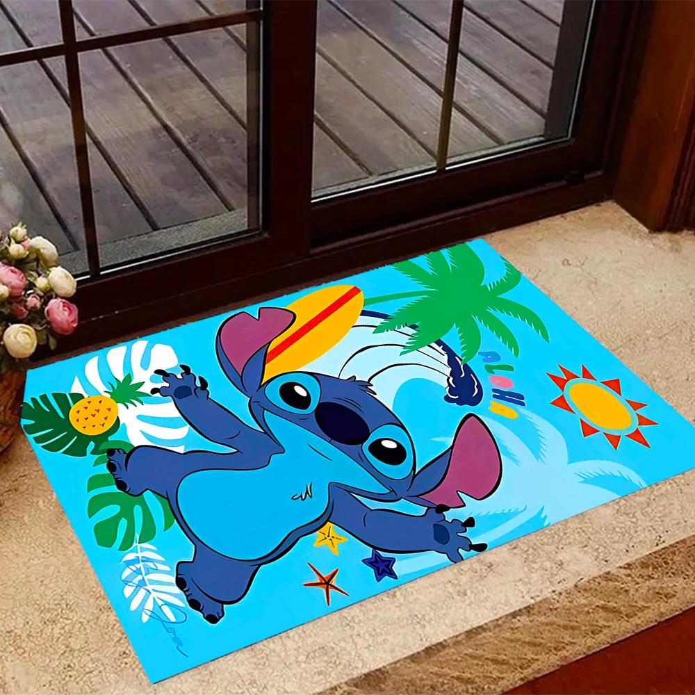Stitch Stars Fantasy Artwork Disney Cartoon Theme Anti-Slip Rug - Polyester, Home Decor, Suitable for Bedrooms, Living Rooms, Doorways, and Studios