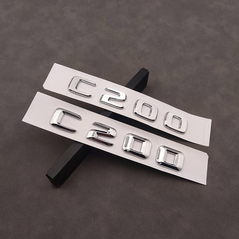 AAYN1 3d ABS Chrome Black Logo C200 Emblem Adhesive Letters Decal Car Trunk Badge For W204 W205 C 200 C200 Sticker Accessories