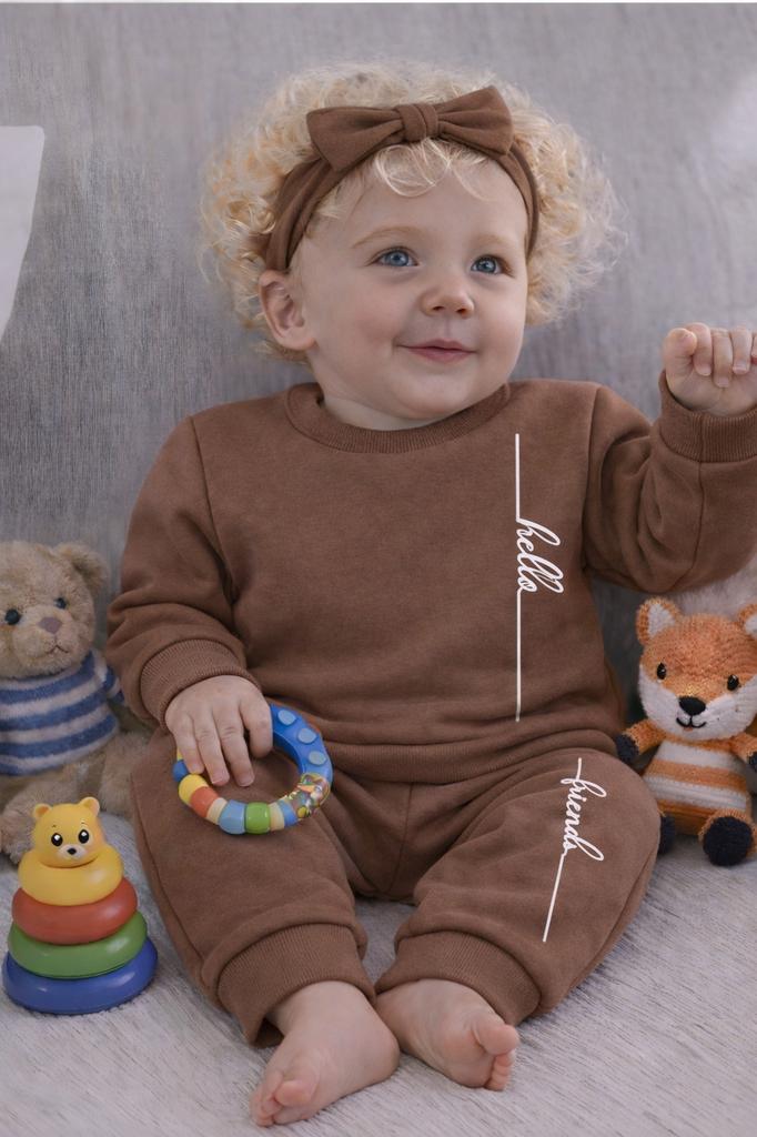 Children' Warm Tracksuit Set 86 Two-Piece With Cappuccino Print