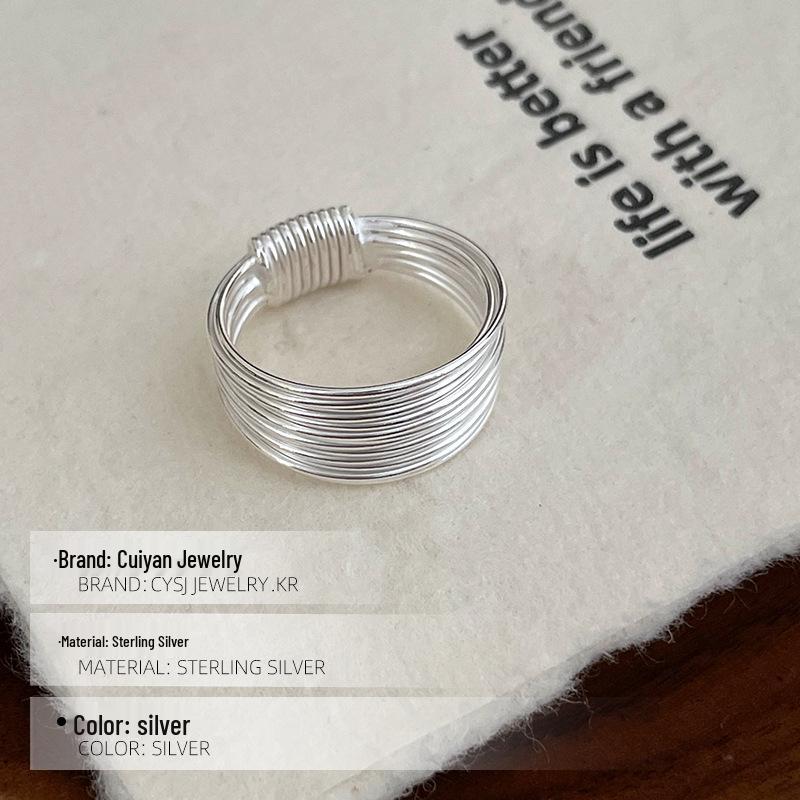 Cui Yan S925 Sterling Silver Multi-layer Korean Line Ring - Women's European American Fashion Simple Band