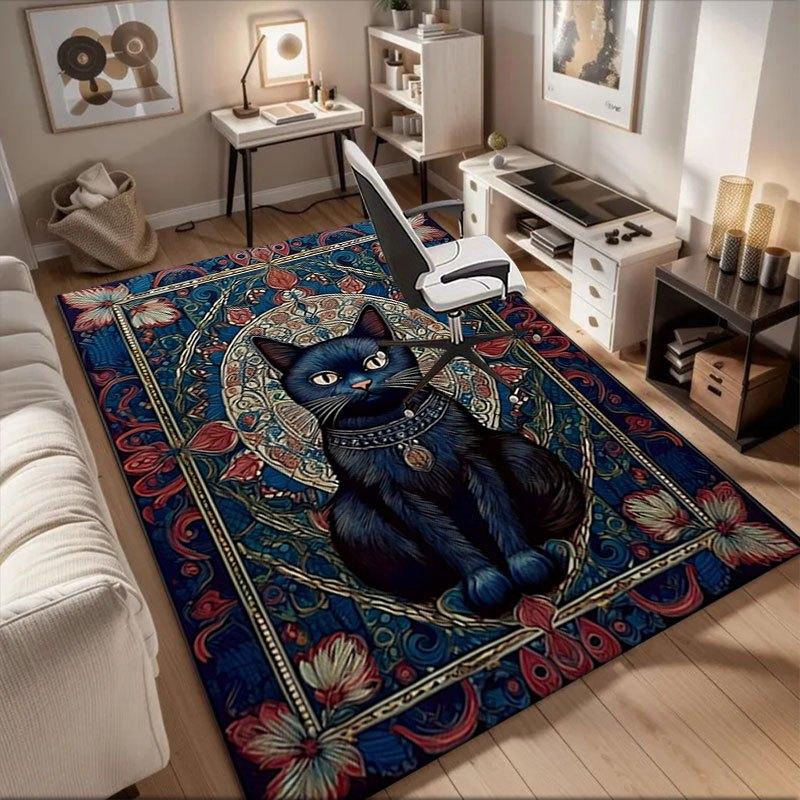 

Art Nouveau Black Cat Tapestry Wall Hanging Office Mat Home Decor Office Desk Chair Rugs Chair Carpet for office Chair Mat Gift For Hallowe 60cm by 90cm