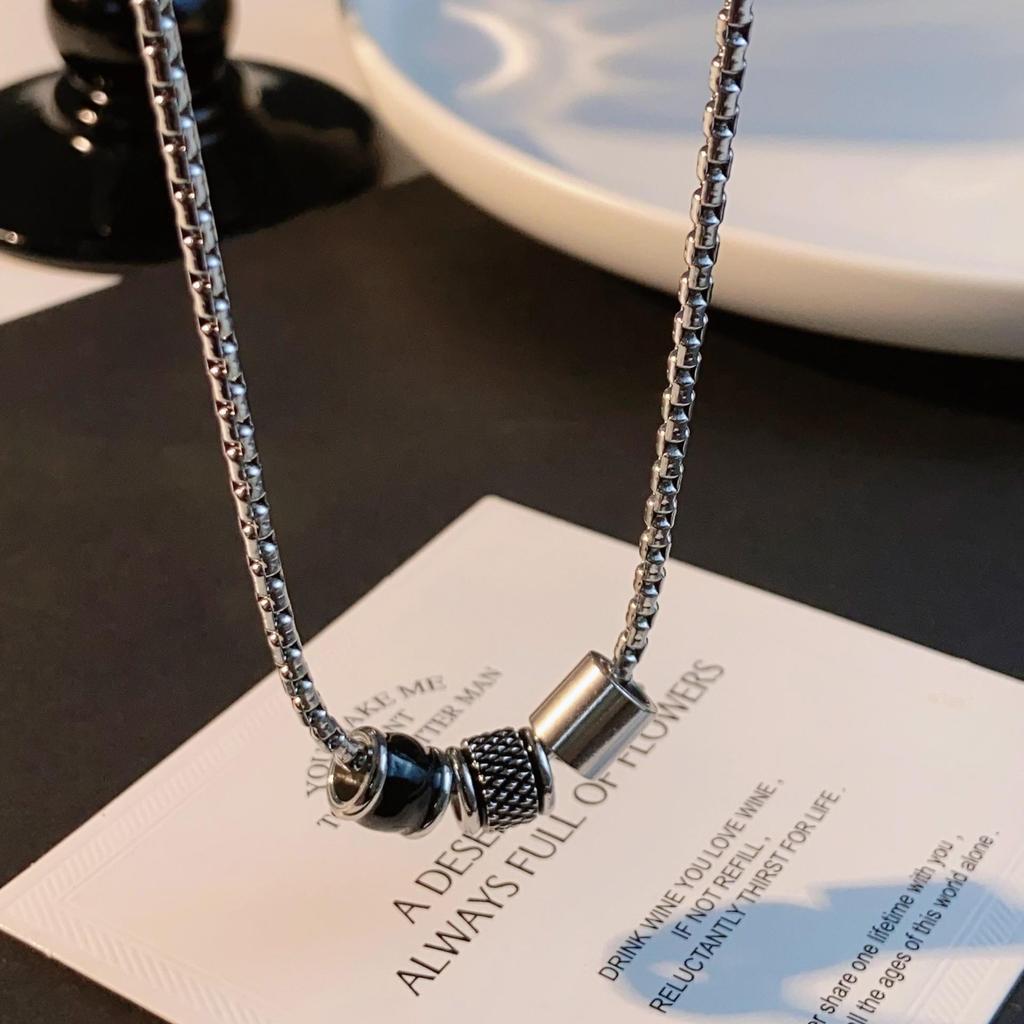 Men's Durable Titanium Steel Cuban Chain Necklace with Zircon Pendant