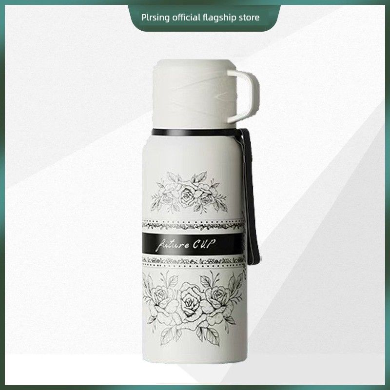 

Pursing High-Looking, High-Quality 316L Stainless Steel Double-Drink Large-Capacity Thermos Cup, Portable Outdoor Anti-Fall Tea Cup White(600ml)
