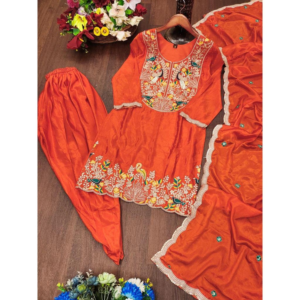 Presenting  New Designer Embroidered Dhoti Suit With Coding Sequence Embroidered Work