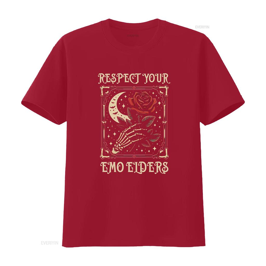 Gothic Emo Music Fan T Shirt Respect Your Elders Unique Tribute to Culture  vintage Washed Soft graphic Stretched Comfortable