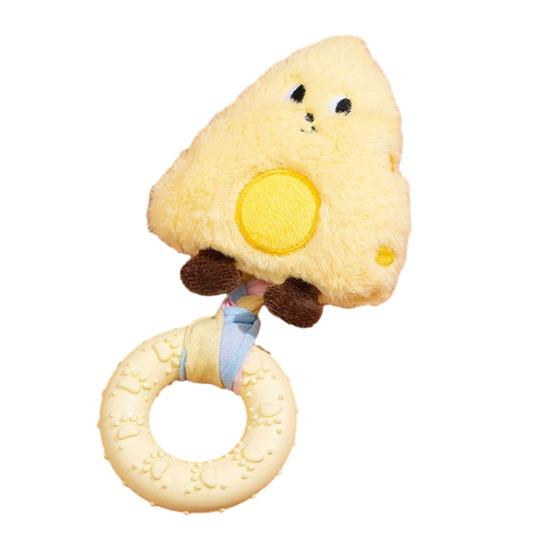 Haustier Kauspielzeug Cartoon-Figuren Weicher Plüsch TPR Kauspielzeug-Ring mit eingebautem Geräusch