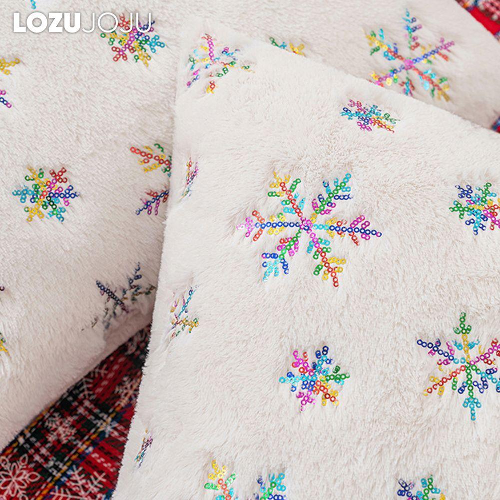 1PC LOZUJOJU Christmas Snowflake Pattern Pillowcase Embroidered Sequin Cushion Cover for Sofa Living Room Bedroom Home Decor
