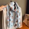 Stylish Dog Print Scarf with Fashion Glasses Design Lightweight Cotton Viscose, Breathable & Windproof for Spring/Autumn Travel