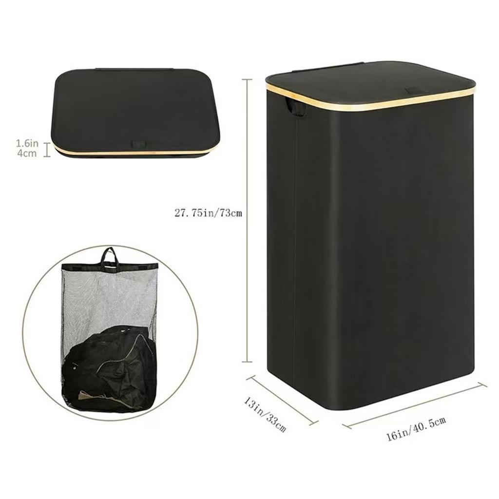 100L Slim Laundry Hamper with Lid Dirty Clothes Basket with Removable and Washable Inner Bag Foldable for Bathroom Bedroom Dorm