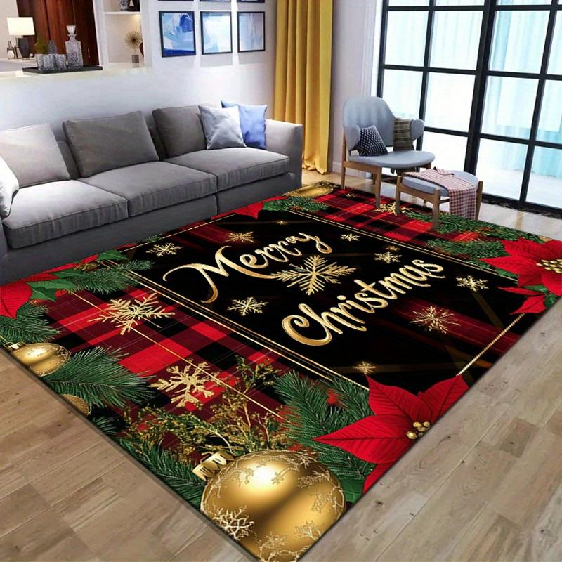 Merry Christmas Crystal Velvet Carpet, Floor Mat, Non-slip Floor Mat, Festive Holiday Chair Rug, Polyester, Home Living Room