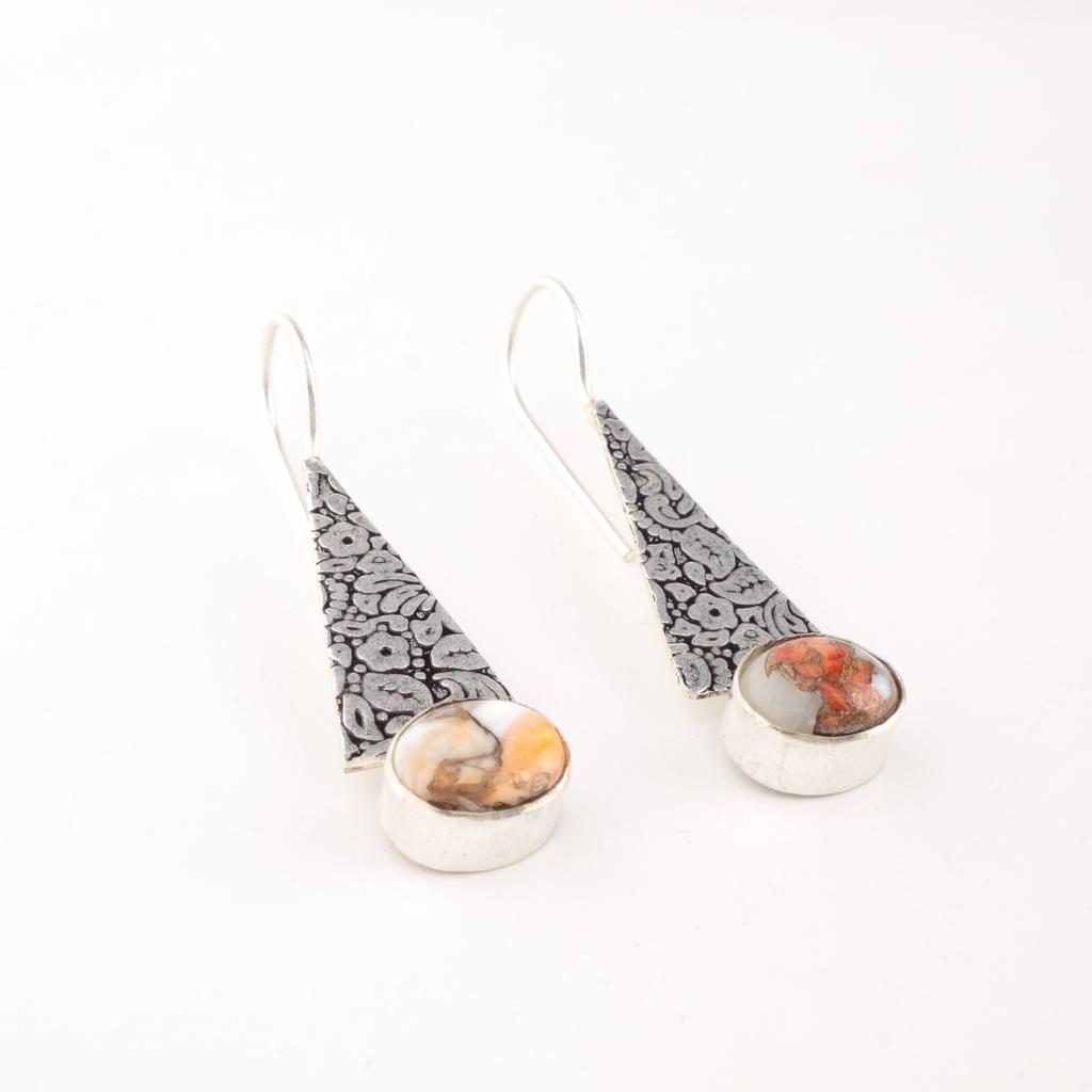 Natürlicher Orange-Kupfer-Türkis Edelstein 925er Massivsilber Schmuck Ohrringe 1,9" EE-165-44