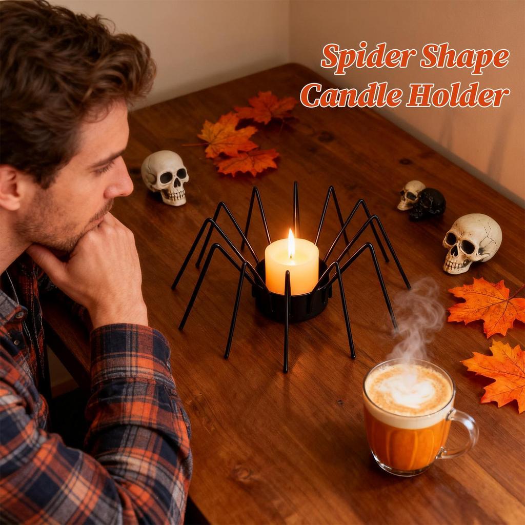 Gothic Spider Tealight Candle Holder - Metal Halloween Indoor Decor for Fireplace, Mantel, Apartment, Hotel Lobby Display