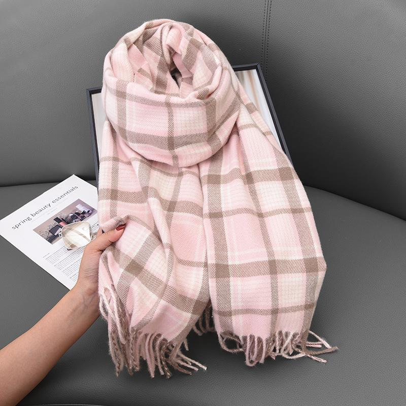 Premium new versatile plaid scarf women's soft warm thickened shawl autumn and winter travel cold scarf
