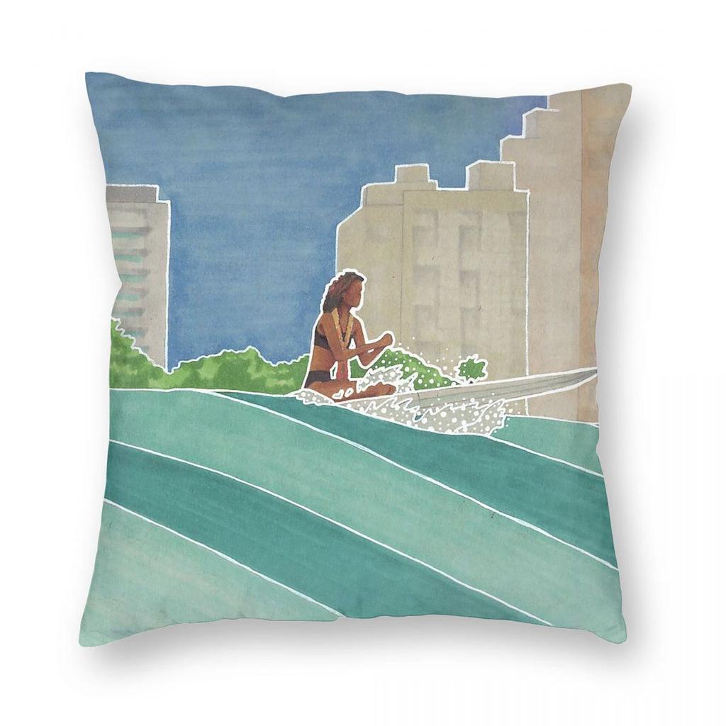 Surf Splash Waikiki Square Pillowcase Polyester Linen Velvet Pattern Decor Throw Pillow Case Room Cushion Case Wholesale X