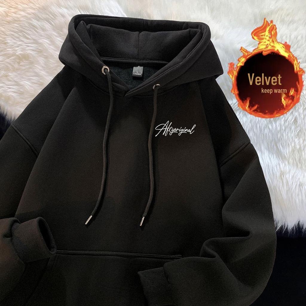 Men's Heavyweight American Trend Letter Hoodie - New Autumn/Winter Velvet-Thickened Student Outerwear