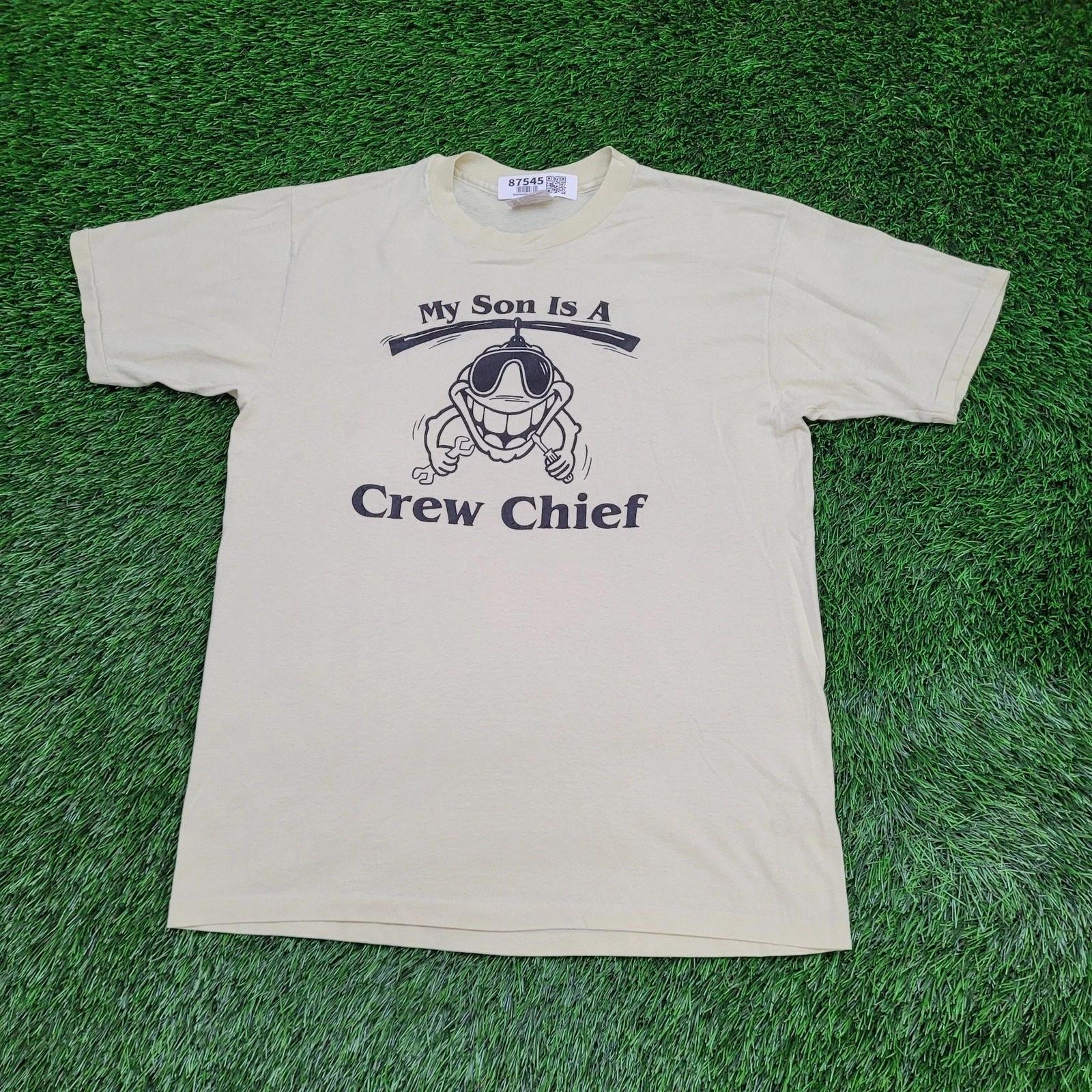 

Vintage 90s HANES Funny Crew Chief Mom Shirt M/L 20x26 Beige USA S