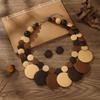 Double-layer Wooden Beaded Necklace Chunky Round Necklace Exaggerated Jewelry Set  Beach
