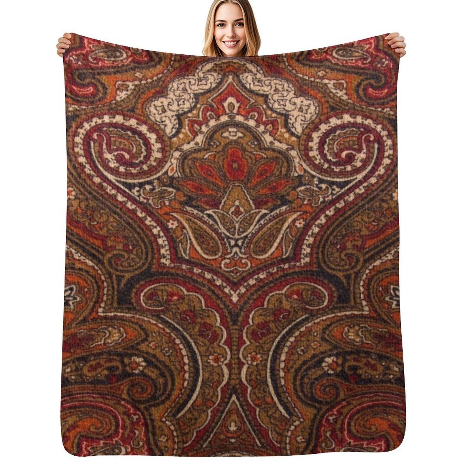 Vintage Paisley Like Pattern Throw Blanket Year Round Soft Comfortable Blanket for Home Size: 75*100cm, Weight: 230 GSM