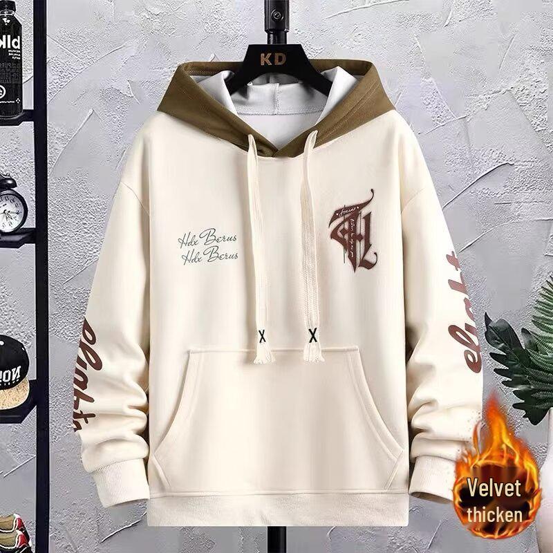 

Мужское осенне-зимнее худи в гонконгском стиле с принтом букв - модная бархатная толстовка для подростков XXXL