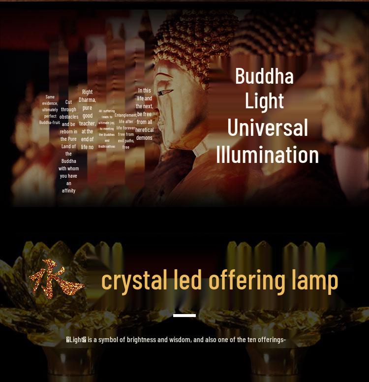Copper LED Crystal Lotus Multi-Color Buddha Offering Lamp for Home Worship