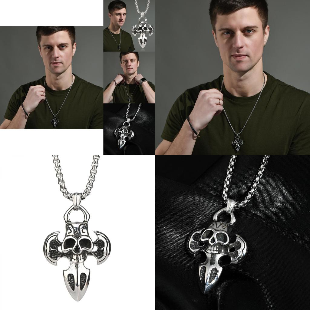 Vintage Skull Cross Titanium Steel Necklace For Men Unique Hip Hop Street Style Jewelry