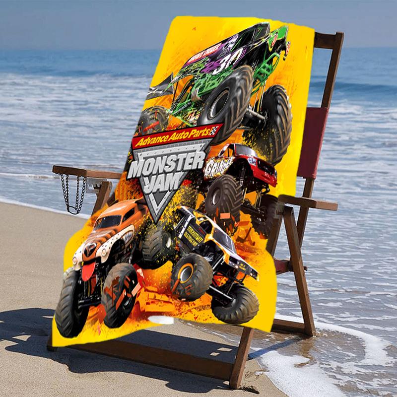 Beweis Strandtuch mit einem Monster Jam Muster - weich, saugfähig, schnelltrocknend, maschinenwaschbar - perfekt zum Schwimmen, Camping, Baden