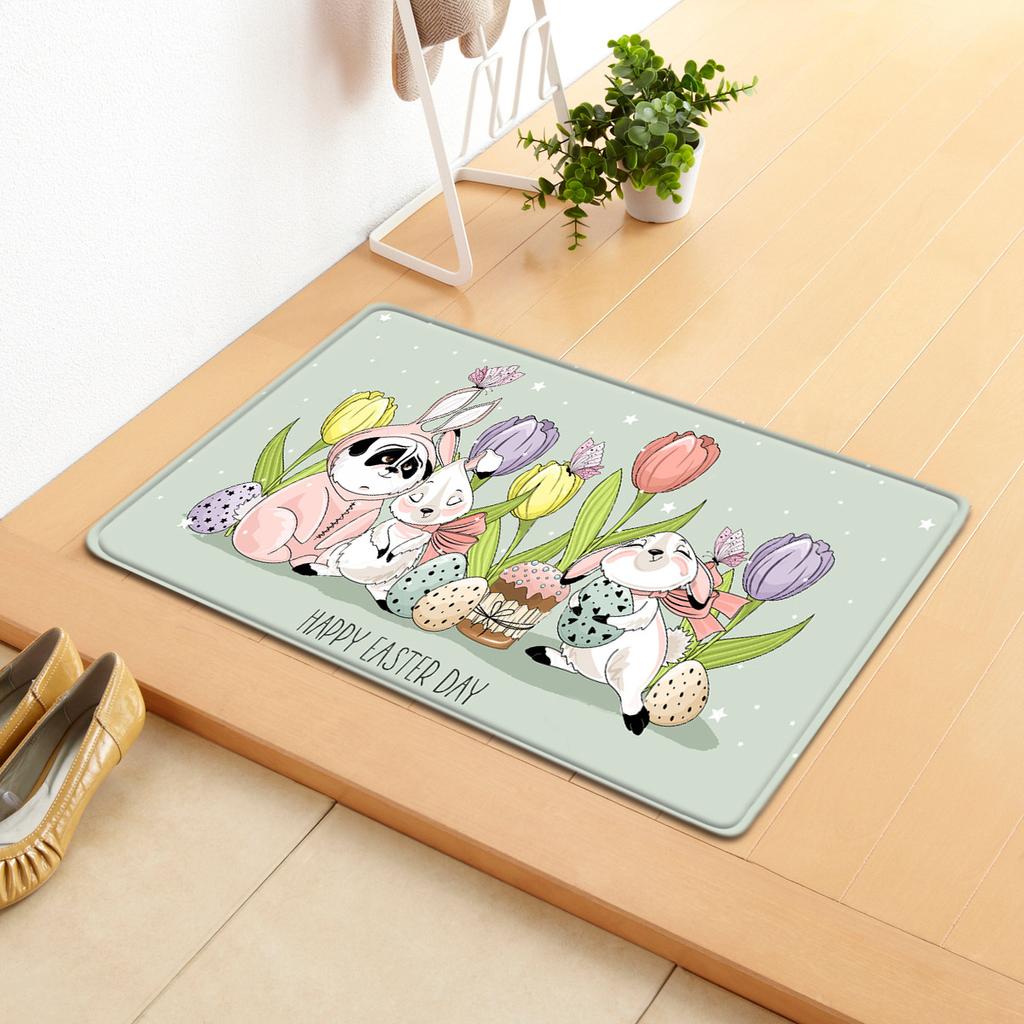 Easter Egg Rabbit Door Mat Easter Bathroom Absorbent Foot Mat Bedroom Living Room Non-Slip Floor Mat Carpet