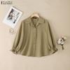 ZANZEA Women Casual Turn Down Collar Solid Color Loose 3/4 Sleeve Blouse
