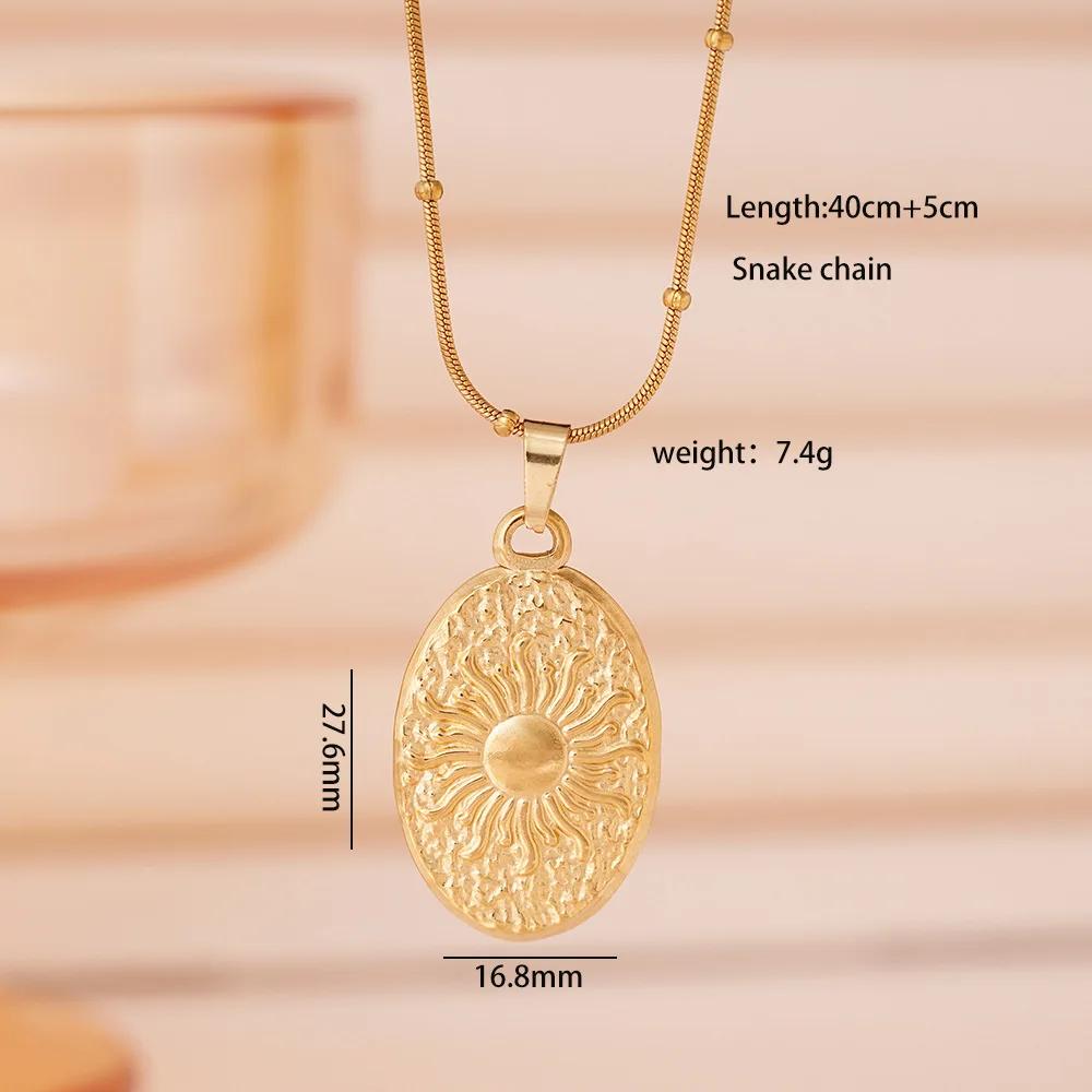 All Stainless Steel Gold Color Sun Moon Star Square Pendant Necklaces for Women Men Fashion Vintage Jewelry Gift for Friends