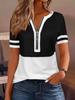 European-American Cross-border Fashion Color Block Zipper Short Sleeve Top