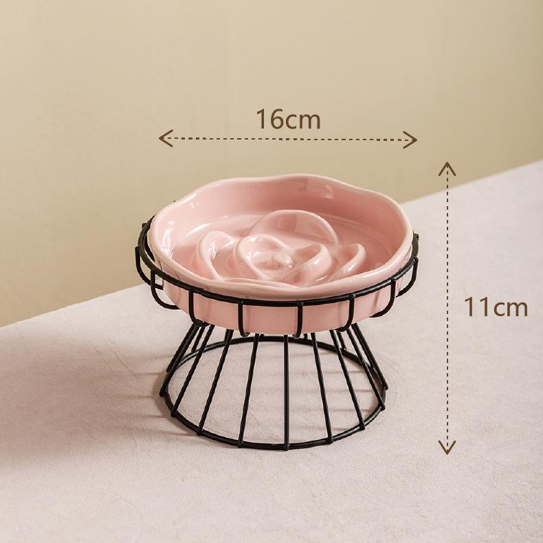 Ceramic Anti-Choke Slow Feeder Bowl with Neck Protection Stand for Small Dogs and Cats